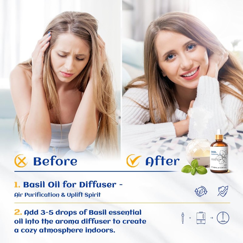 HIQILI Basil Essential Oil 100ml Pure and Natural