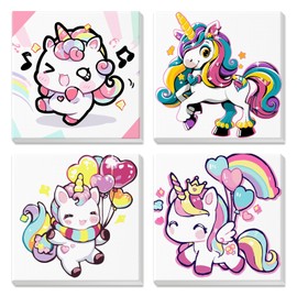 NEWENMO 4 Pack Paint by Number for Kids with Wooden Frame, Cute Unicorn Paint by Numbers for Kids Ages 8-12, Rainbow Unicorn, DIY Acrylic Oil Painting for Beginners for Home Wall Decor 8X8 inch