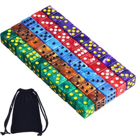 AUSTOR 50 Pieces 6 Sided Dice Set 5 Pearl Colors Square Corner Dice with Free Velvet Pouch