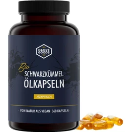 Black Cumin Oil Capsules Vegan Organic 360 Pieces I Black Cumin Oil Egyptian, Native and Cold Pressed I Native Goods