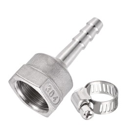 sourcing map 304 Stainless Steel Barb Hose Fitting Connector Adapter 8mm Barb x 1/2PT Female Pipe with 6-12mm Hose Clamp