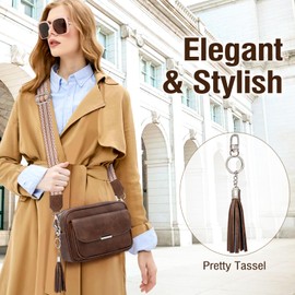 NEWIROVE Crossbody Bag Women's Leather Shoulder Bag Women's Medium Handbag Black with Wide Strap Adjustable Shoulder Bag Women's with Fringes for Shopping Travel Casual, dark brown