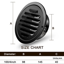 Zonon 12 Pcs Stainless Steel Soffit Vents 4 Inch Round Dryer Vent Cover with Mesh Screen for Home Outdoor Bathroom Wall Ceiling Outside Exterior Exhaust (Black)