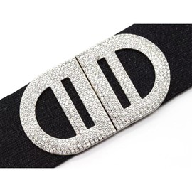 ZYALTFDC Women's Stretchy Black Belt for Dresses Elastic Wide Waist Belt for Women Girls Stretch Retro Cinch Belts Sparkly Rhinestone Metal Buckle Vintage Waistband for Ladies Women