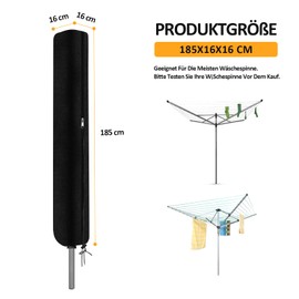 Aipwerer Protective Cover for Rotary Airer, Cover for Leifheit Rotary Airer with Zip & Drawstring, Weatherproof, Waterproof Cover, 420D Oxford, Anti-UV Tarpaulin (Black, 185 x 16 x 16 cm)