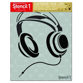 Stencil1 Headphones with Chord Stencil Durable Quality Reusable Stencils for Painting - Create Stencil Crafts and Decor - Decor on Walls Fabric & Furniture Recyclable Art Craft - 8.5" x 11"