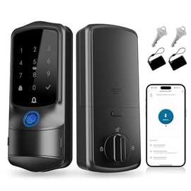 Smart Door Lock for Front Door, Fingerprint Keyless Entry Door Lock with TUYA App Control, Auto Lock, Electronic Digital Locks with Touchscreen Keypad, View Lock/Unlock History IP65 - Black