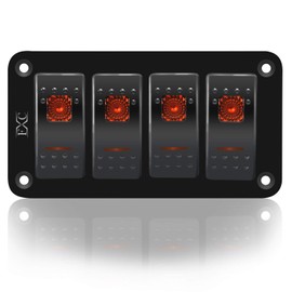 FXC Rocker Switch Aluminum Panel 4 Gang Toggle Switches Dash 5 Pin ON/Off 2 LED Backlit for Boat Car Marine