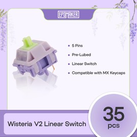 EPOMAKER Wisteria V2 Linear 38gf Juego de Interruptores de Teclado, con Difusor de Luz, Pre-lubricados, Interruptor Crema de 5 Pines, 35 Piezas para Teclados Mecánicos Gaming