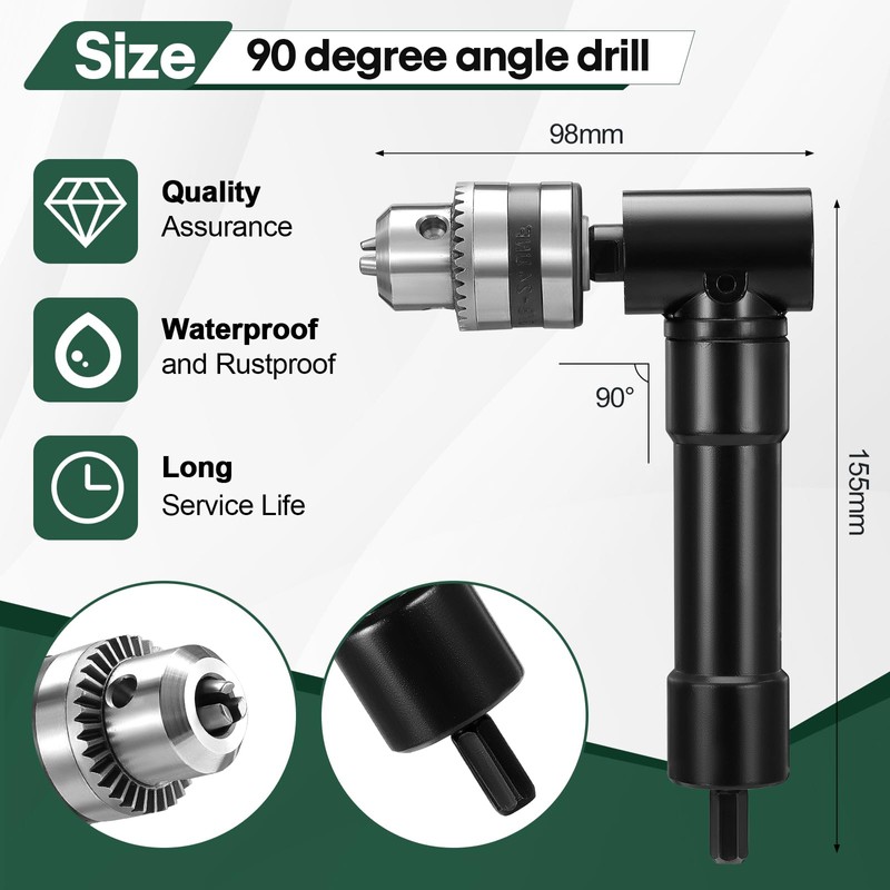 HSEAMALL Right Angle Drill Attachment, 90-Degree Chuck, 1-10mm Range, 8mm