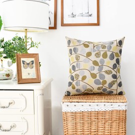 CaliTime Cushion Cover Throw Pillow Case Shell for Couch Sofa Home Decoration Luxury Chenille Cute Leaves Both Sides 18 X 18 Inches Ecru Grey