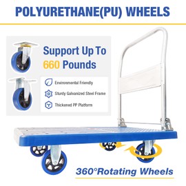 LFGUD Foldable Push Cart Dolly 660 lbs, Capacity Heavy Duty Moving Platform Trucks Hand Cart with 360° Swivel Wheels for Home Garden Warehouse Garage Workshops