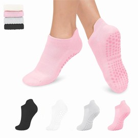 Yoga Pilates Socks with Grips for Women, Non Slip Yoga Socks for Barre, Ballet, Dance, Workouts Gym (CA/US, Alpha, One Size, Regular, Regular, B01-Black/White/Grey/Pink)