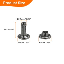 HARFINGTON 100 Sets Double Cap Leather Rivets, 6x8mm Round Cap Tubular Metal Studs Leather Crafting Rivets for Fabric Belt Pet Collar Boot Bag Repair and Decoration, Gunmetal