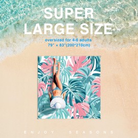 Beach Blanket, Waterproof Sandproof Beach Mat Oversized 79 X 83 Inch for 4-6 Adults, Lightweight Picnic Blanket, Portable Picnic Mat for Outdoor Travel Camping Hiking with 4 Stakes & 4 Corner Pocket