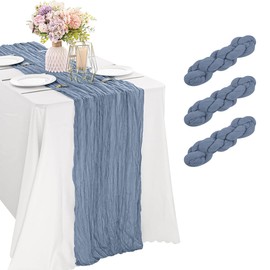 Paquete 3 Camino de Mesa Gasa 10 Pies, Camino de Mesa Bohemio Transparente, Azul Mantel de Boda Rústico90 x 300CM, Tela de Queso Rústico para Decoración de Banquete Boda Baby Shower Fiesta Cumpleaños