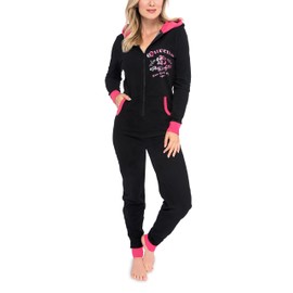 maluuna Women's Jumpsuit Onesie Jogger Leisure Suit Overall in High-Quality Sweater Quality with Cuffs on the Arm and Leg Cuffs, black