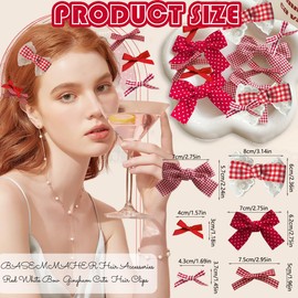 18 Pcs Red White Bow Hair Clips Gingham Cute Small Bow Hairpin Plaid Stripe Dot Hair Barrettes Grosgrain Ribbon Alligator Clips Christmas Hair Accessories for Women Girls Xmas Party