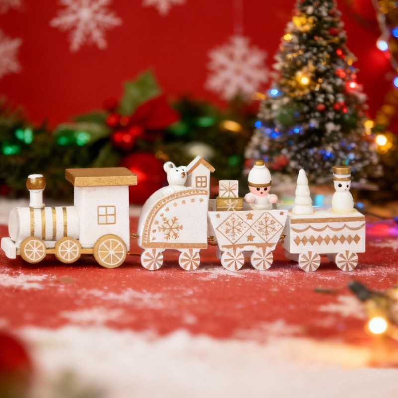 LEMESO Christmas Ornament Wooden Toy Car Train Present Decoration Interior
