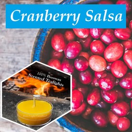 Cranberry Salsa Scented Beeswax Tealight Candles/Made with 100% All Natural Bees Wax/Cotton wicks/Fall Scent/Autumn/House Warming (12 Tealights + Box)