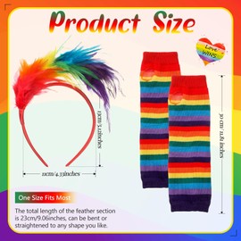 BBTO Pack of 2 Gay Pride, 1920s Flapper Accessory Set, Colourful Feather Headband Gloves Set, Rainbow Fascinator and Long Gloves for Pride Parade, Prom, Fancy Dress (Rainbow, Light Style)