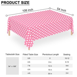 QISOLIY 3 Packs Minnie Mouse Table Cloths Pink Polka Dot Tablecloth Disposable Plastic Waterproof Picnic Table Pink and White Dots Minnie Tablecover for Birthday Party Bridal Shower 54 x 108 Inch