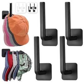 4 Piezas Organizador de Gorras,Ganchos para Gorras en L,Ganchos Adhesivos para Pared,No Requiere Perforación,Estante para Gorras Béisbol, Perchero para Montaje en Pared, Dormitorio y Armario
