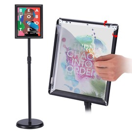 INNOVSIGN Adjustable Pedestal Poster Sign Stand 8.5x11 inchs, Black Floor Sign Standing Holder with Aluminum Snap Open Frame for Vertical/Horizontal Sign Displayed, for Store/Office/Hotel/School