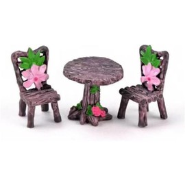 Miniature Furniture Set, Mini Table and Chairs, Wooden Garden Decor for Tiny Houses, Micro Landscape Accessories (C-1)