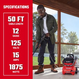 CRAFTSMAN 50 ft. Heavy-Duty Industrial Indoor/Outdoor Extension Cord Waterproof, 12/3 SJTW – Light Up 3 Prong Extension Cord, 15A/1875W/125V, ETL Certified