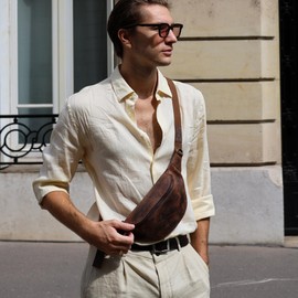 Berliner Bags Vintage Leather Bum Bag Kai Fanny Pack for Men and Women, erdfarben, Earth XL