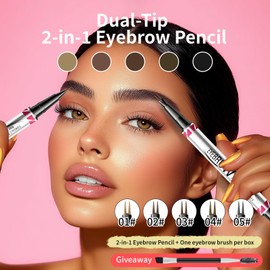 Microblading Eyebrow Pen, Dual Ended Eyebrow Pencil with 2 Micro-Fork-Tip, 3D Waterproof Smudgeproof Eye Brow Pencil with Brow Brush, Liquid Brow Pencil for Natural Looking Defined Eyebrows (Black)