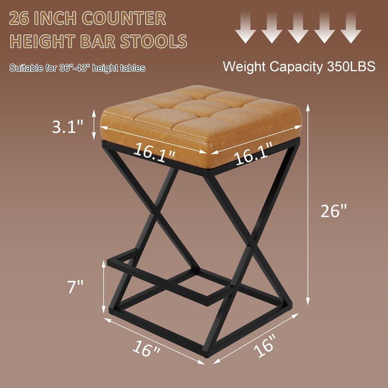 Andeworld 26" Counter Height Bar Stools Set of 2- Backless