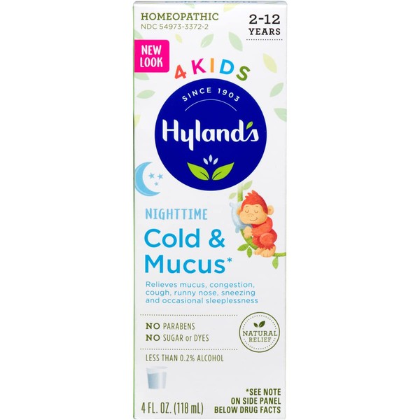 Cold Medicine for Kids Ages 2+ by Hyland's, Nighttime Cold 'n Mucus Relief Liquid, Natural Relief of Mucus & Congestion, Runny Nose, Cough, 4 Ounces