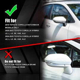 White Left Driver Side Replacement Mirror Cover Caps for 2020 2021 2022 2023 2024 2025 Toyota Corolla, Directly Replace Style, Not Sticker Style