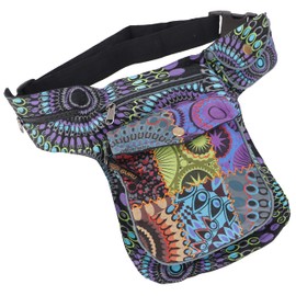GURU SHOP Fabric Sidebag & Patchwork Waist Bag, Goa Belt Bag, Bum Bag from Nepal - Brown, Men/Women, Cotton, 28 x 20 x 3 cm, Festival Bum Bag Hippie, black/multi-coloured polka dots, Casual