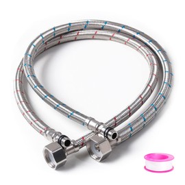 Reinforced Hose 3/8 Inch 80 cm Connection Hose Fitting, Braided Stainless Steel Reinforced Hose Flex Hose with Sealing Tape for Mixer Tap, Pack of 2