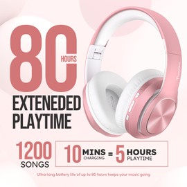 TuneFlux TuneFlux Wireless Bluetooth Headphones Over Ear, 80H Playtime, 3EQ Sound Modes, HiFi Stereo Headphones with Deep Bass, Foldable Bluetooth 5.3 Headsets for Smartphone/PC/Computer-Rose Gold
