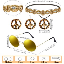 6 Pcs 60s 70s Hippie Costume for Women Peace Sign Earring Necklace Headband Fringe Vest Tassel Cardigan (Red,Small)