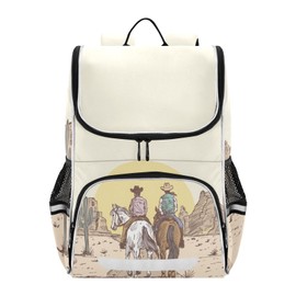 ZAZYXTJ Western Cowboy School Kids Backpack with Reflective Strip for Girls and Boys 6-12 Elementary Student Bookbag Middle School Bags