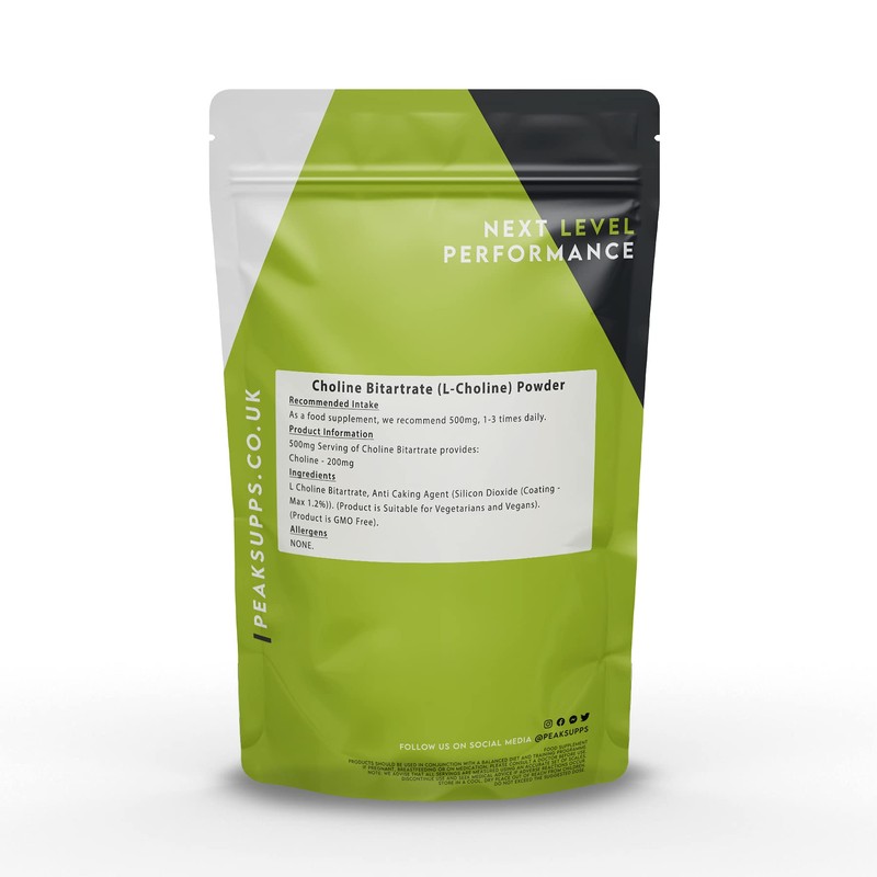 Choline Bitartrate Powder 500g - (L-Choline) High Strength, Non GMO,