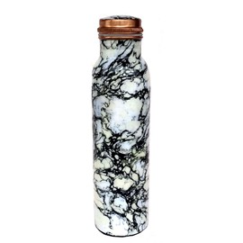 Rastogi Handicrafts Pure Copper Water Bottle Screen Printed 950ml B&W Print