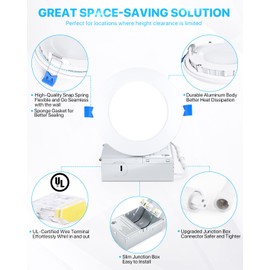 Ensenior 12 Pack 4 Inch Ultra-Thin LED Recessed Ceiling Light with Junction Box, 3500K Neutral White, 9W 75W Eqv, Dimmable Can-Killer Downlight, 750LM High Brightness - ETL and Energy Star Certified