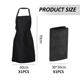 USHXVG 1 Piece Kitchen Halter Neck Apron, 1 Piece Cleaning Cloth, Chef Cooking Apron, Baker'S Apron, Apron For Home Ladies And Men, Suitable For Bbq, Home Cooking, Chef (Black)