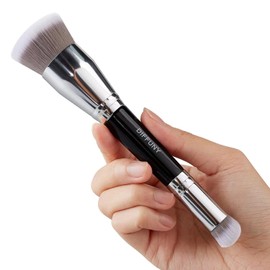 Brochas de maquillaje de doble extremo, brocha correctora de base Kabuki de parte superior plana para líquido, crema, mezcla, pulido, corrector