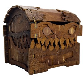 Mimic Chest for Dungeons and Dragons Tower with Tray Wood Laser Etched Cthulhu Portable and Collapsible Dice Roller Perfect for Board Game and Tabletop RPG