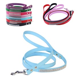 Scicalife PU Leather Dog Leash Training Walking Pet Leash Products Colorful Walking Leashes with Sparkly Studded Rhinestone for Cats or Dogs (Blue) Pet Leash
