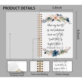 Knibeo Christian Art Gifts Journal Notebook - Christian Notebook for Women, Bible Journaling Notebook, Floral Journal, 5.5×8.3 Spiral Bound Notebook with 164 Pages, Psalm 61 2 Gifts pvc notebook