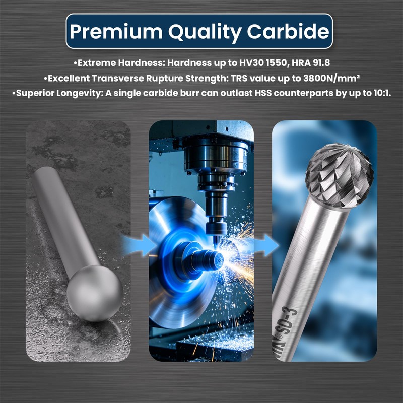 LU&MN SD-3 Tungsten Carbide Burr, 3/8" Head 1/4" Shank, 4
