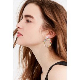 Acrylic Earrings For Women Statement Geometric Earrings Resin Acetate Drop Dangle Earrings Mottled Hoop Earrings Fashion Jewelry (Red Floral)